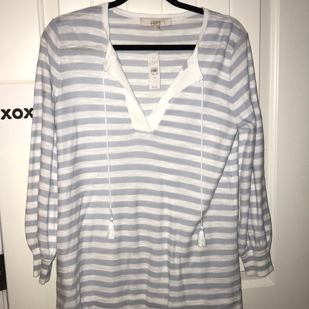 LOFT light blue and white striped top